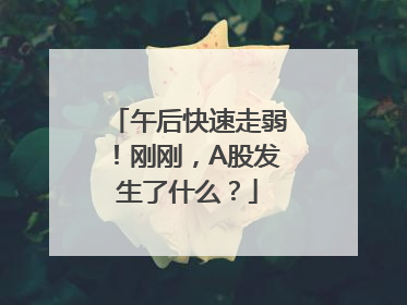 午后快速走弱！刚刚，A股发生了什么？