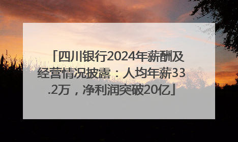 四川银行2024年薪酬及经营情况披露：人均年薪33.2万，净利润突破20亿